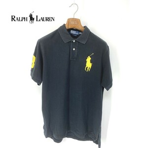 A6045/春夏 薄手 POLO by Ralph Lauren ポロ ラルフローレン コットン ビッグポニー 刺繍 半袖 鹿の子 ポロシャツ Tシャツ L 黒/メンズ