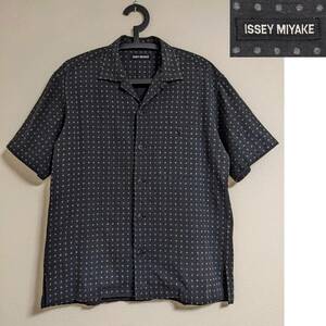 イッセイミヤケ ISSEY MIYAKE ★状態良好★ 掠れドット柄 水玉模様 コットン×リネン生地 オープンカラー 半袖シャツ