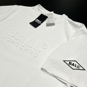 ●送料390円可能商品 ボール BALL 新品 メンズ イタリア発人気ブランド エンボス加工 半袖 Tシャツ 白 [54120-01-L]一 三 弐★QWER