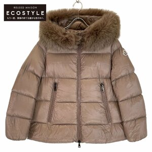 美品/国内正規/20年製 MONCLER モンクレール SERIFUR ファー付フーディダウン ジャケット 0 ピンクベージュ レディース