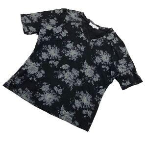 NS129① Laura Ashley ローラアシュレイ Tシャツ 半袖Tシャツ トップス 半袖 綿100% レディース M 花柄 総柄 レディース ブラック 黒