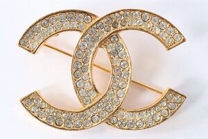 CHANEL シャネル 174 ゴールドカラー ココマーク ラインストーン レディース ブローチ アクセサリー 0852-YO