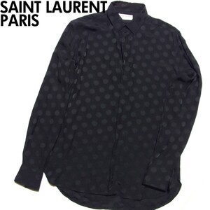 23SS SAINT LAURENT PARIS サンローラン パリ ポルカドット シルク シャツ 36 黒 ブラック 646850