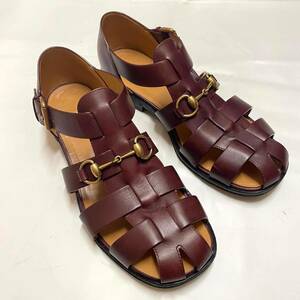 良品 GUCCI グッチ 21年SS ホースビット グルカサンダル 定価123,200円 8(27cm相当) メンズ 革靴 HORSEBIT LEATHER SANDAL レザーシューズ