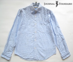 美品!!ジャーナルスタンダード JOURNAL STANDARD*爽やかストライプ柄長袖シャツ M サックスブルー×白