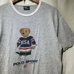 USA製 90s Ralph Lauren ポロベア Tシャツ ヴィンテージ シングルステッチ ツートン POLO SPORT ラルフローレン