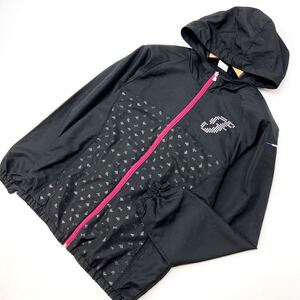 フィラ ☆ FILA ブラック ナイロンジャケット ウィンドブレーカー レディース O お洒落な差し色ピンク◎ ランニング トレーニング■DC149