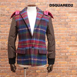 秋冬/DSQUARED2/42サイズ/中綿ハイブリッド ジャケット S71BN0909 上質ウール フラノ チェック 撥水生地 新品/茶×赤×青/jd322/