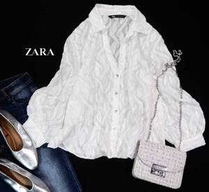 ザラ ZARA 大人素敵スタイル☆シアー ジャガード ブラウス シャツ M