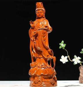 美品★仏教美術 木彫仏像 精密細工 木彫り　花梨木 天然木 置物 観音菩薩像　仏像 高さ49cm