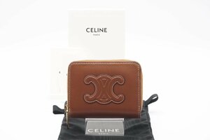 ☆安心の３大保証☆ ABランク ≪CELINE セリーヌ/コインケース≫ 10K533DR8.04LU コンパクト ジップウォレット キュイル トリオンフ タン