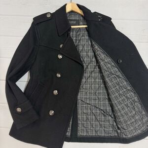 【極美品 Mサイズ!!!】BURBERRY BLACK LABEL バーバリーブラックレーベル ナポレオン ピーコート メタルボタン ホースロゴ 黒 ノバチェック