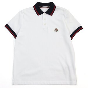 未使用品○モンクレール 2021年製 SS POLO コットン100% 襟ロゴ入り ロゴワッペン付き シェルボタン 半袖ポロシャツ ホワイト S 正規品