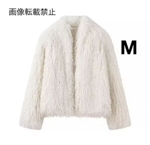 white vintage ヴィンテージ レトロ ファー コート アウター Mサイズ レディース ★ZARA 好きな方に★2024 A/W 冬新作 新品未使用★