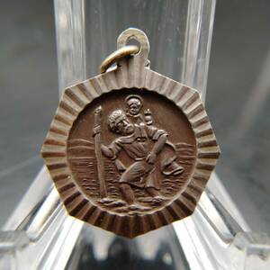 ヴィンテージ シルバー ペンダント コイン チャーム 彫金 男性 子供 St Christopher 聖人 宗教 メダル キリスト ③ T8