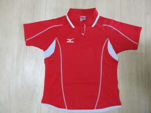 ミズノ・ドライ半袖ポロシャツ・赤×グレー色・サイズ　レディースM
