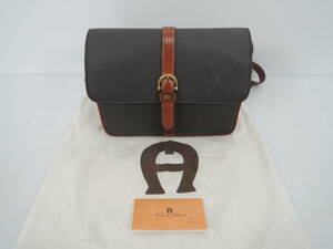 AIGNER アイグナー ショルダーバッグ レザー イタリア製 本革 ブラック ゴールド金具 かばん 鞄 保管袋あり/管理9629A32