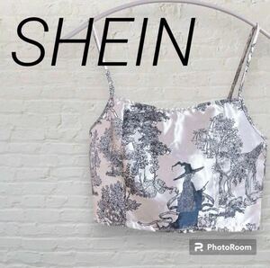 SHEIN MOD シーイン キャミソール 短丈 重ね着 シルバー 魔女 ペガサス 韓国 総柄 【フリーサイズ】 トップス 5