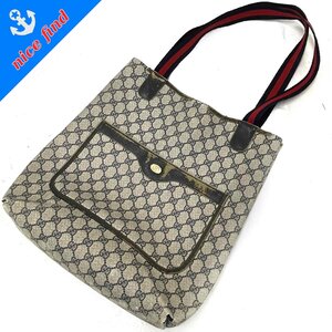 ◆オールドグッチ GUCCI◆シェリーライン GG柄 39 02 0031 トートバッグ ネイビー レッド PVC レザー レディース メンズ ヴィンテージ