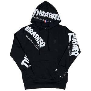 [並行輸入品] HUF THRASHER TDS ALLOVER HOOD ハフ スラッシャー プルオーバーパーカー (ブラック) (XL)