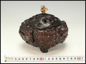 【金閣】中国美術 奇木 竹根 香炉 霊芝摘み 火屋 15.5cmx14cm 旧家蔵出 送料無料(LC658)