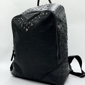 1円【美品/希少】エムシーエム MCM リュック バックパック DUKE HONSHU VISETOS ヴィセトス スタッズ 2way 総ロゴ レザー A4可 黒 ブラック