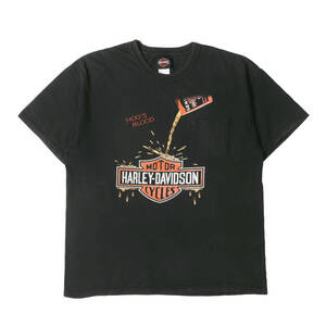 HARLEY-DAVIDSON ハーレーダビッドソン Tシャツ サイズ:XL 00s R.K.STRATMAN オイル グラフィック ポケットTシャツ USA製 Hanes ブラック