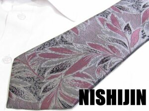 NT 1053R ニシジン ネクタイ NISHIJIN シルバー系 植物絵柄 ジャガード