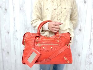 美品 BALENCIAGA バレンシアガ ジャイアント シティ ハンドバッグ ショルダーバッグ バッグ レザー コーラルレッド 2WAY A4可 79873