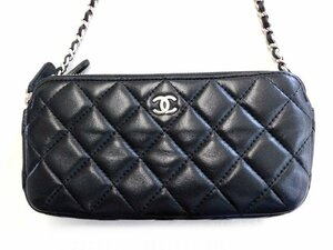 シャネル CHANEL ■ A82527 マトラッセ Wファスナーチェーンウォレット ラムスキン ブラック×シルバー金具 □6D マニニ100