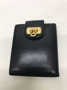 サルバトーレフェラガモ 二つ折り財布 22 2037 レディース Salvatore Ferragamo ネイビー　ゴールドカラー金具