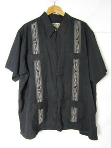 GUYABCRA キューバシャツ　ジップアップ　ブラック　半袖 XLサイズ