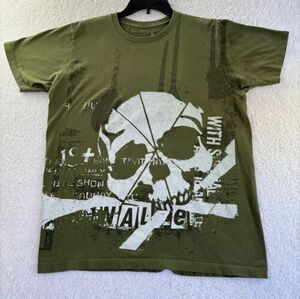 Zero Pop OD Green White Skull Art T-Shirt Short Sleeve Skateboard Vintage 海外 即決