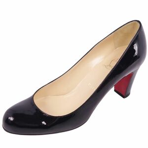 美品 クリスチャンルブタン Christian Louboutin パンプス ヒール パテントレザー シューズ レディース 38 ブラック cf04db-rm10f09946