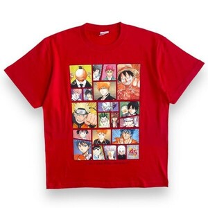 希少 週刊少年ジャンプ 45周年 記念 半袖 プリント Tシャツ WEEKLY JUMP コットン S/S トップス 赤 ONE PIECE NARUTO こち亀