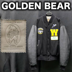 USA製 GOLDEN BEAR 80s/90s 袖革スタジャン Lサイズ ワッペン デコレーション ゴールデンベア アワードジャケット ブルゾン ビンテージ