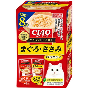 （まとめ買い）いなばペットフード CIAO チャオ こだわりテイスト まぐろ・ささみバラエティ 30g×8袋入 猫用フード〔×6〕