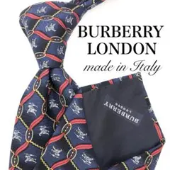 【極美品】〇BURBERRY LONDON〇ネクタイ〇格子〇ホースロゴ〇ネイビー