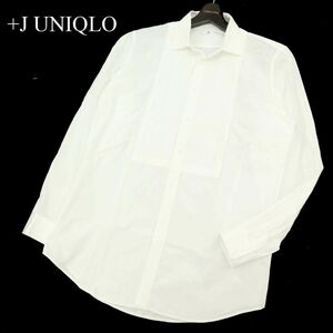 【21AW 未使用】 +J UNIQLO ユニクロ × ジルサンダー 通年 長袖 プリーツ切替 ドレス シャツ Sz.XL　メンズ 白 大きい　C3T10480_B#C