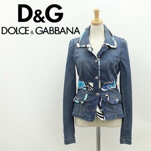 ◆D&G ドルチェ&ガッバーナ ストレッチ 柄使い デニム ジャケット Gジャン インディゴブルー 26/40