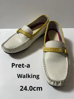 Pret-a Walking ドライビングシューズ 24.0  白×黄色　日本製