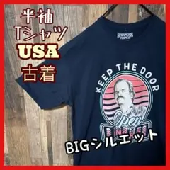 ネイビー XL 人物 ゆるだぼ 大判 メンズ USA古着 半袖 Tシャツ