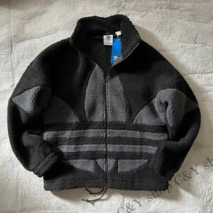 Lサイズ 新品 adidas originals アディダス オリジナルス シェルパジャケット ボアジャケット フリース 黒 ブラック グレー HR3180