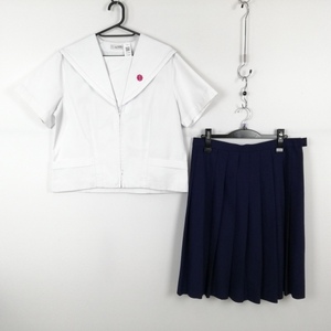 1円 セーラー服 スカート 上下2点セット 大きいサイズ トンボ 夏物 白1本線 女子 学生服 長崎大村高校 白 制服 中古 ランクC EY7693