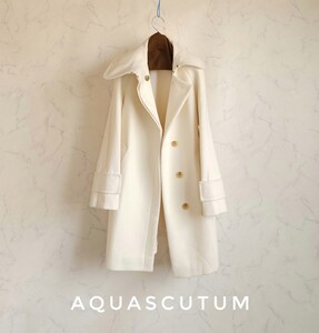 超高級 極美品 Aquascutum おしゃれモダンコート アクアスキュータム めちゃ可愛スタイル めちゃ可愛ホワイトカラー 着まわし力抜群