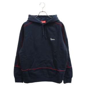 SUPREME シュプリーム 18SS Piping Hooded Sweatshirt ロゴ刺繍 パイピング フーデッドスウェットシャツ プルオーバーパーカー ネイビー