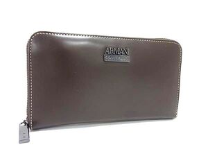 ■美品■ ARMANI COLLEZIONI アルマーニ コレッツィオーニ レザー ラウンドファスナー 長財布 ウォレット メンズ ブラウン系 DG0723