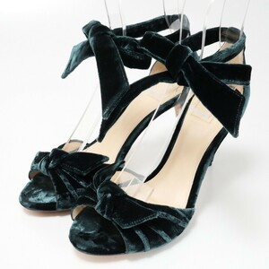 MG3706*ALEXANDRE BIRMAN アレクサンドルバーマン*ベルベット アンクルストラップサンダル*リボン*37(23cm相当)*靴*グリーン