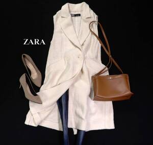 ザラ ZARA 大人素敵スタイル☆ ツイード ロング ベスト ジレ S