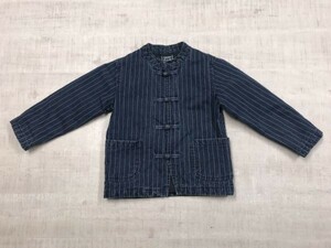 RUGGED WORKS ラゲッドワークス アメカジ ワーク ストライプ デニム チャイナボタン 中綿カンフージャケット 子供服 キッズ 110 紺